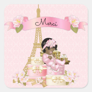 Paris Eiffel Tower Pink Gold Baby Girl Ethnic Vierkante Sticker