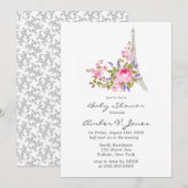 Paris Eiffel Tower Pink Peony Girl Baby shower Kaart (Voorkant / Achterkant)
