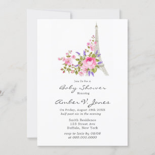 Paris Eiffel Tower Pink Peony Girl Baby shower Kaart