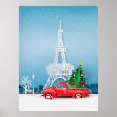Paris Eiffel Tower Red Truck Kerstmis Poster (Voorkant)