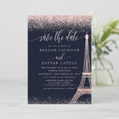 Paris Eiffel Tower Roos Gold Save the Date Kaart (Staand voorkant)