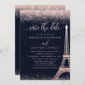 Paris Eiffel Tower Roos Gold Save the Date Kaart (Voorkant / Achterkant)