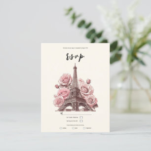 Paris Eiffel Tower & Roze Rozen Feest Bruiloft RSV Kaart