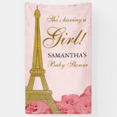 Paris Eiffel Tower Rozen Pink Gold Baby shower Spandoek (Verticaal)