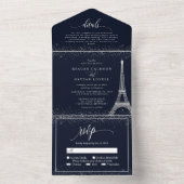 Paris Eiffel Tower Silver Glitter Sparkle Wedding All In One Uitnodiging (Binnen)