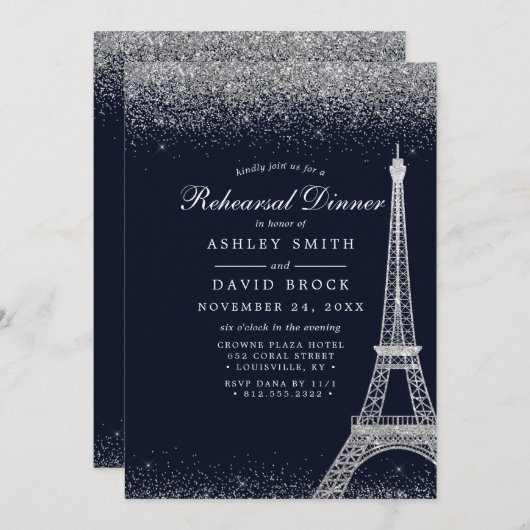 Paris Eiffel Tower Silver Sparkle Rehearsal Kaart (Voorkant / Achterkant)