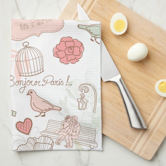 Paris Eiffel Tower Whimsical Roze Theedoek (Quarter Fold)