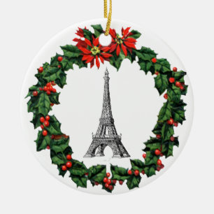 Paris Eiffel Tower Wreath Kerstannament Keramisch Ornament