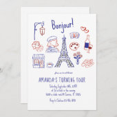 Paris Eiffel Verjaardag Hand getrokken uitnodiging (Voorkant / Achterkant)