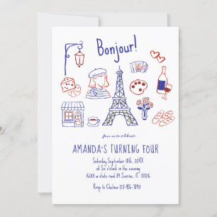 Paris Eiffel Verjaardag Hand getrokken uitnodiging