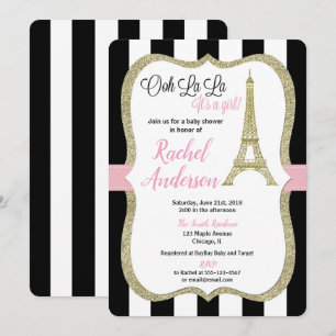 Paris Eiffeltoren baby shower uitnodiging meisje