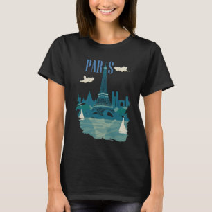 Paris Eiffeltoren Blauw Retro Reis T-Shirt
