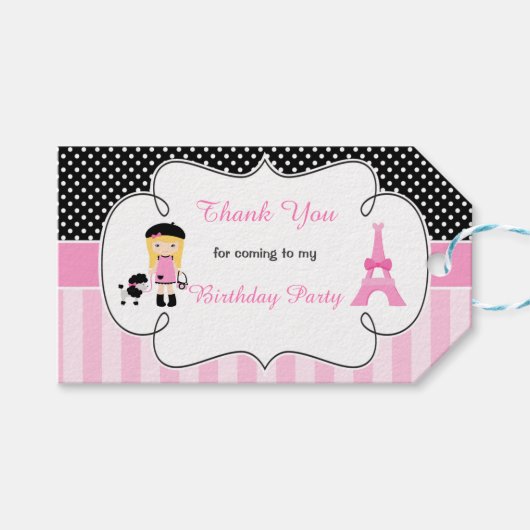 Paris Eiffeltoren blond meisje Cadeaulabel (Voorkant (Horizontaal))