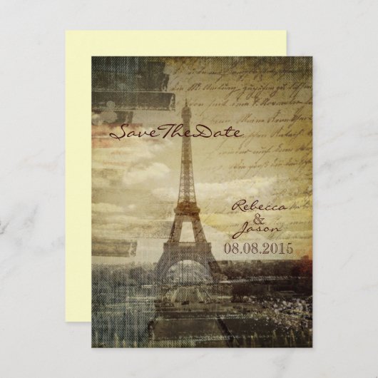 Paris Eiffeltoren Bruiloft bewaar de datum Aankondigingskaart (Voorkant / Achterkant)