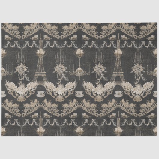 Paris Eiffeltoren Flora Ephemera Script Decoupage Tissuepapier (Voorkant)