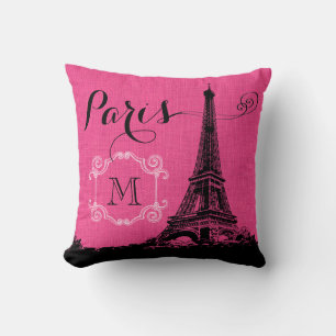 Paris Eiffeltoren heet roze monogram Kussen