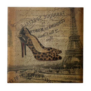 Paris Eiffeltoren Leopard Hight Heel fashionista Tegeltje