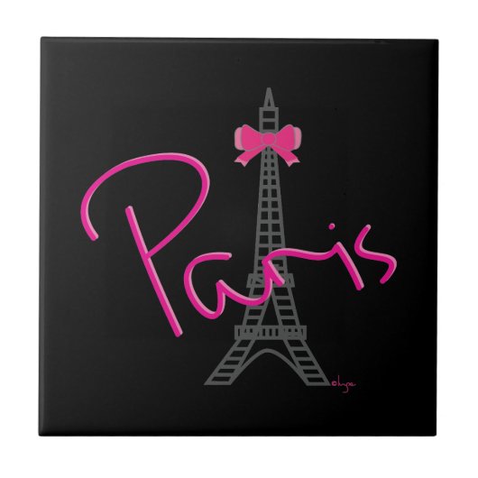Paris Eiffeltoren met roze boog Tegeltje (Voorkant)