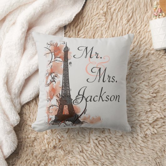 Paris Eiffeltoren Mr. Mrs. custom bruiloftskussen Kussen (Deken)