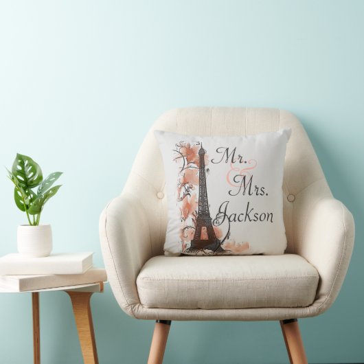 Paris Eiffeltoren Mr. Mrs. custom bruiloftskussen Kussen (Stoel)