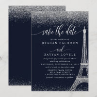 Paris Eiffeltoren Navy Zilver Save The Date Kaart