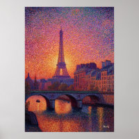 Paris Eiffeltoren Pointillisme Zonsondergang Stads