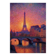Paris Eiffeltoren Pointillisme Zonsondergang Stads