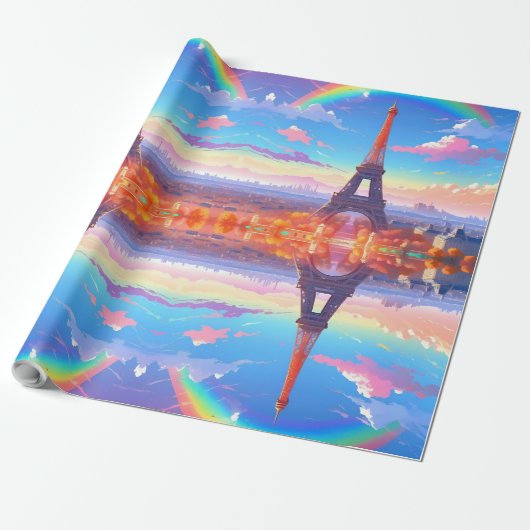 Paris Eiffeltoren Regenboog Cadeaupapier (Uitgerold)