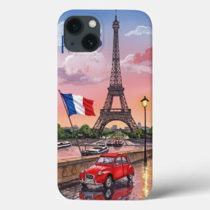 Paris Eiffeltoren: Romantische Aquarel Zonsonderga iPhone 13 Hoesje