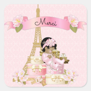 Paris Eiffeltoren Roze Goud Baby Meisje Etnisch Vierkante Sticker