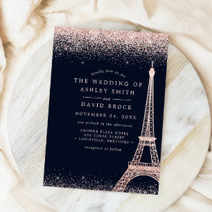 Paris Eiffeltoren Roze Goud Confetti Marine Huweli Kaart