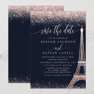 Paris Eiffeltoren Roze Goud Save The Date Kaart