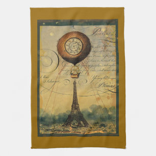 Paris Eiffeltoren Steampunk Hot Air ballon Theedoek