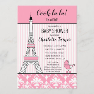 Paris Eiffeltoren Thema Baby shower roze Kaart