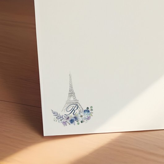 Paris Eiffeltoren Waterverf Floral Monogram Briefhoofd