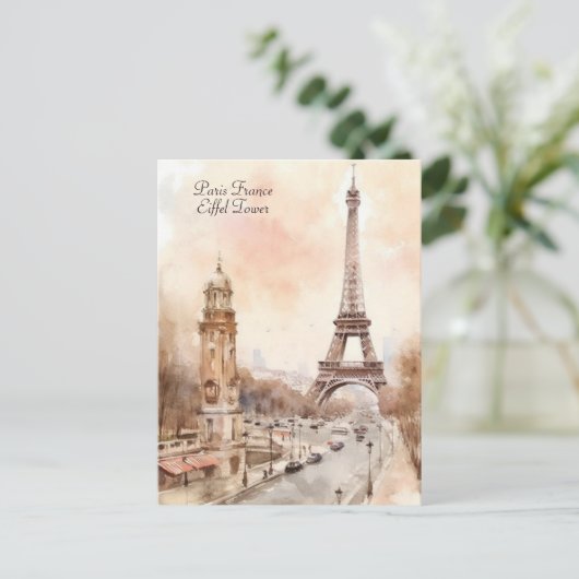 Paris Eiffeltoren Waterverf Reizen Briefkaart (Staand voorkant)