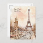 Paris Eiffeltoren  Waterverf Reizen Briefkaart (Voorkant / Achterkant)
