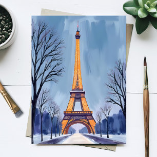Paris Eiffeltoren Winter Schilderij in Waterverf Briefkaart