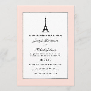 Paris Elegance Blush Pink Silver and Black Wedding Kaart