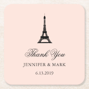 Paris Elegance Blush Pink Weddenschap Bedankt Vierkante Kartonnen Onderzetter