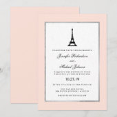 Paris Elegance Blush Roze Zilver en Zwarte Huwelij Kaart (Voorkant / Achterkant)