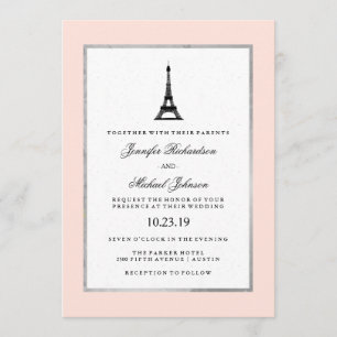 Paris Elegance Blush Roze Zilver en Zwarte Huwelij Kaart