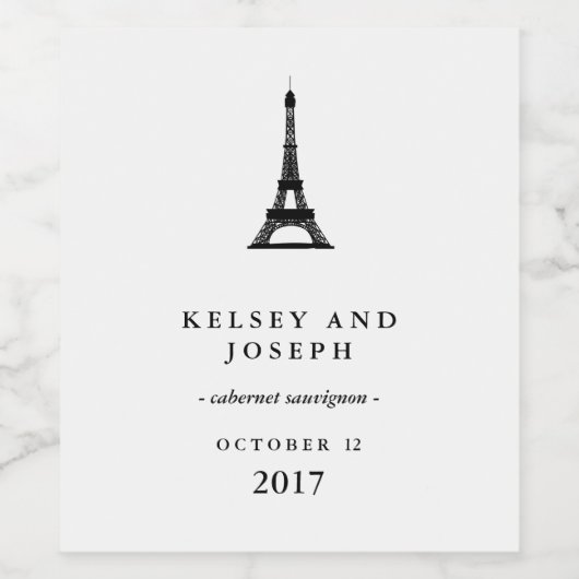 Paris Elegance Zwart-wit Eiffeltoren Wijn Etiket (Enkel label)