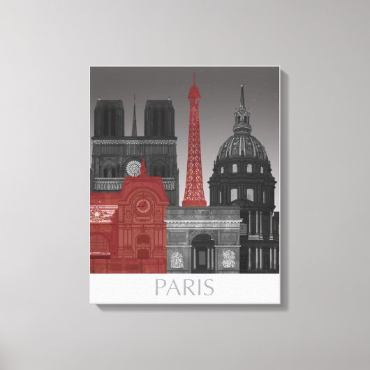 Paris Elevings by Night - Red Canvas Afdruk (Voorkant)
