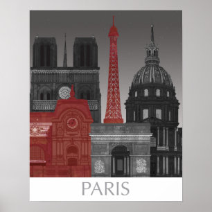 Paris Elevings by Night - Red Poster