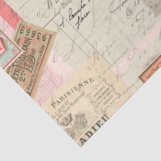 Paris Ephemera Franse roze beige ontkoppeling Tissuepapier (Detail)