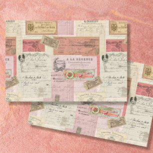 Paris Ephemera Franse  roze beige ontkoppeling Tissuepapier