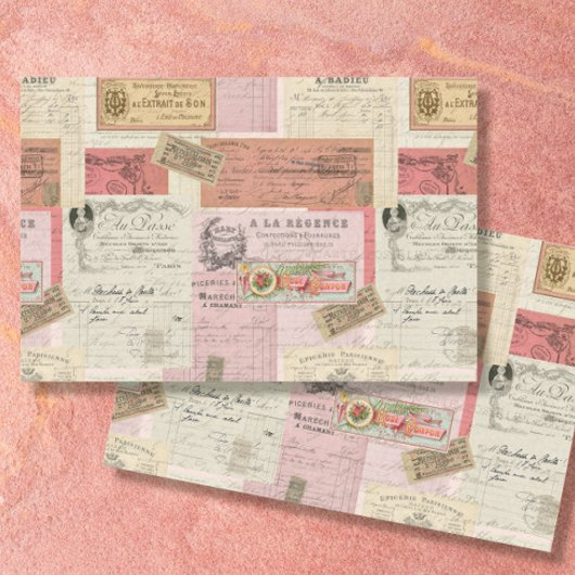 Paris Ephemera Franse roze beige ontkoppeling Tissuepapier