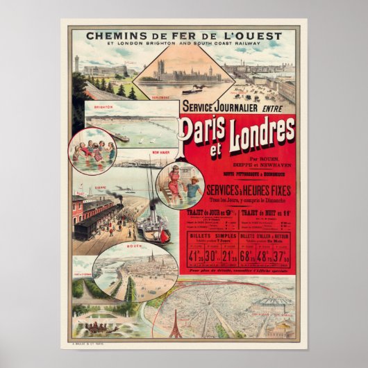 Paris et Londres Poster vintage 1890 (Devant)