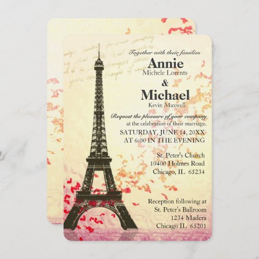 Paris Faire-part de mariage à thème modèle (Devant / Derrière)